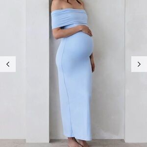 Bumpsuit Maternity Small Off-Shoulder Blue Maxi Dress